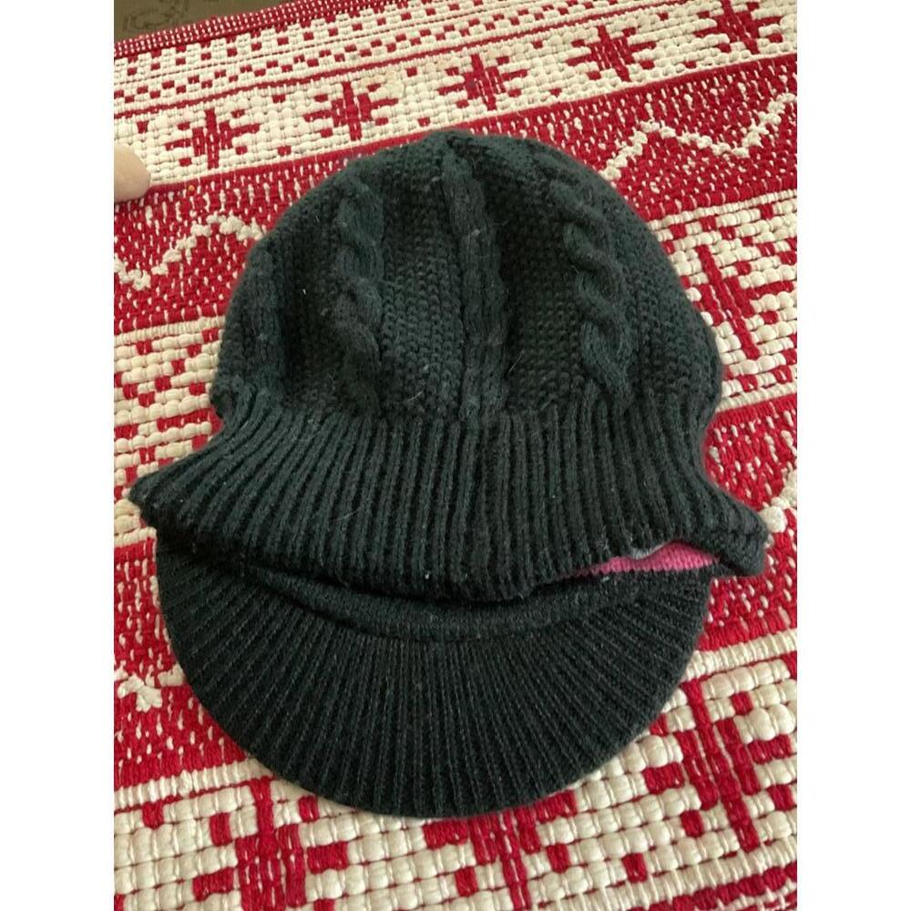 Nike Reversible Knit Beanie Hat with Visor - Black & Pink Stripes - Picture 2 of 4